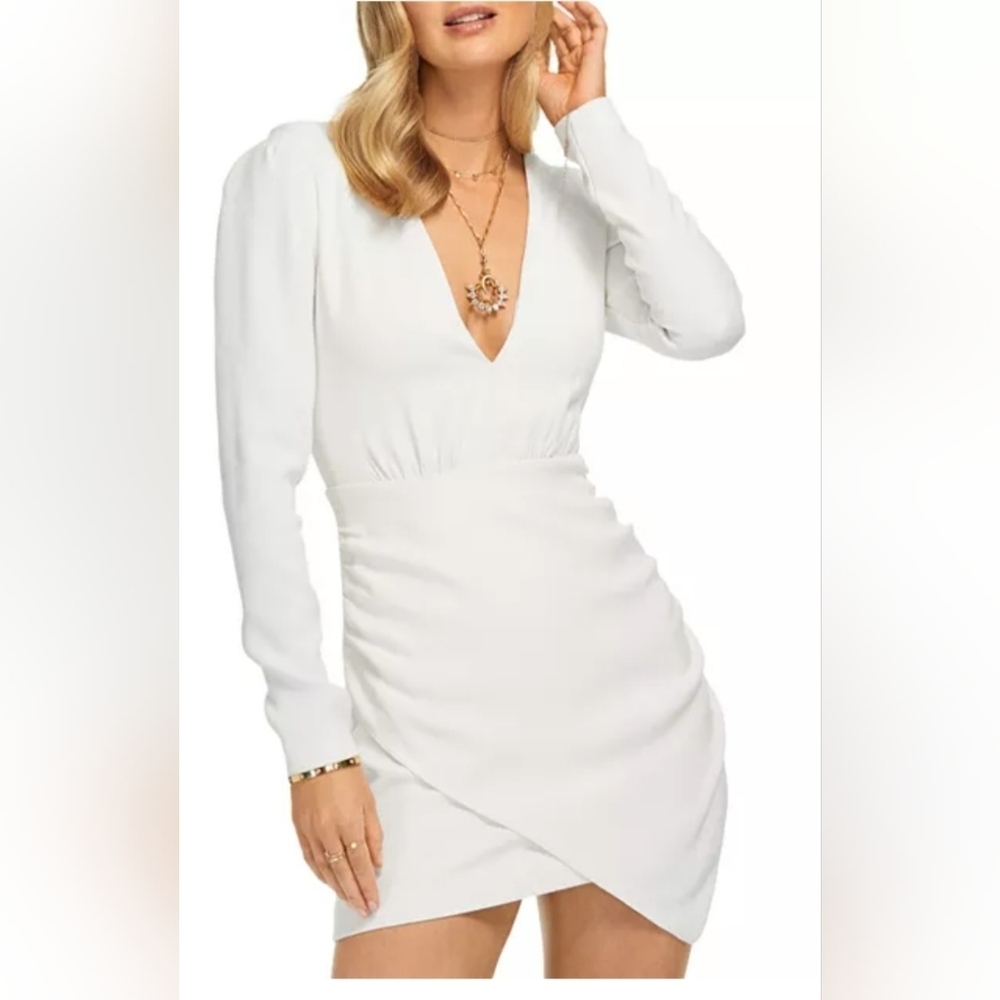 Ramy Brook Kiera Chic "IVORY" Long Sleeve Mini Dress With Shoulder Pads